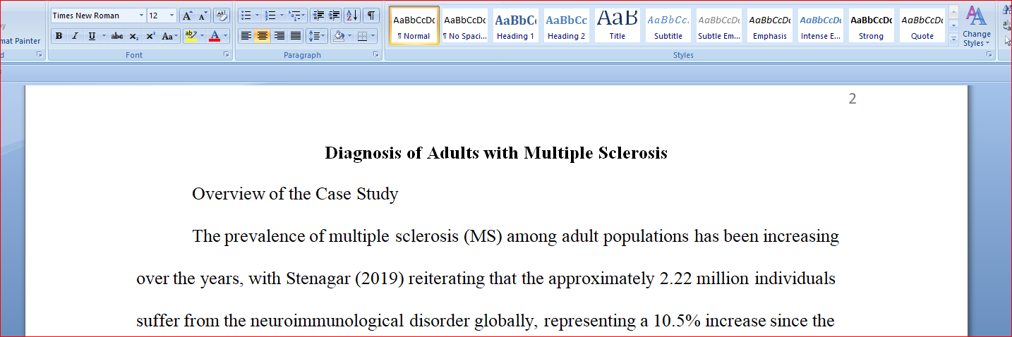 Diagnosis of Adults with Multiple Sclerosis