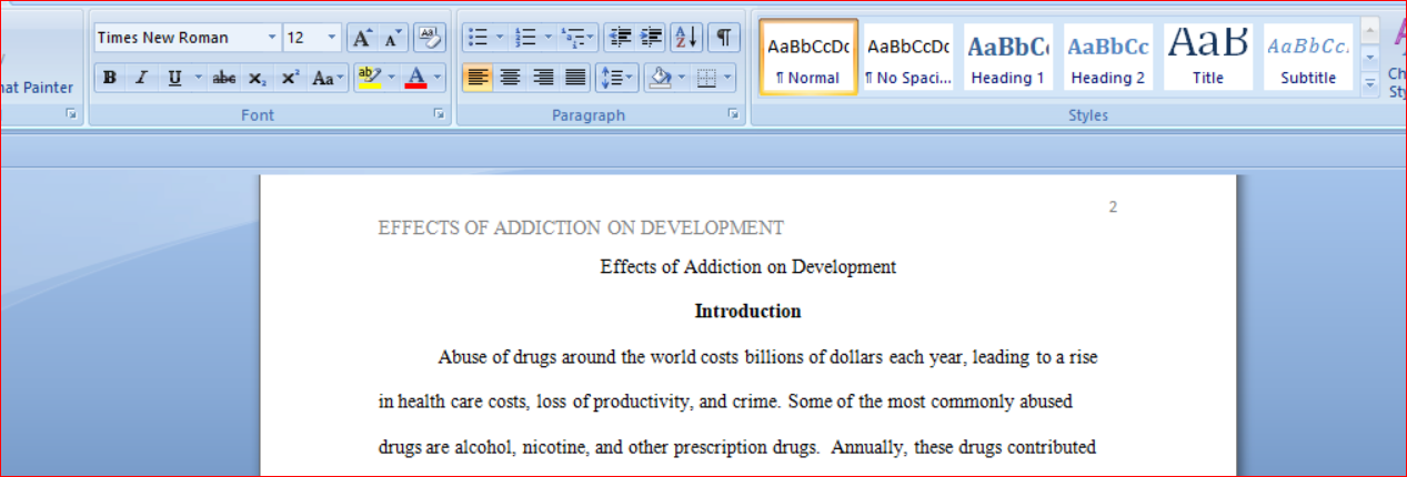 Effects of Addiction on Development