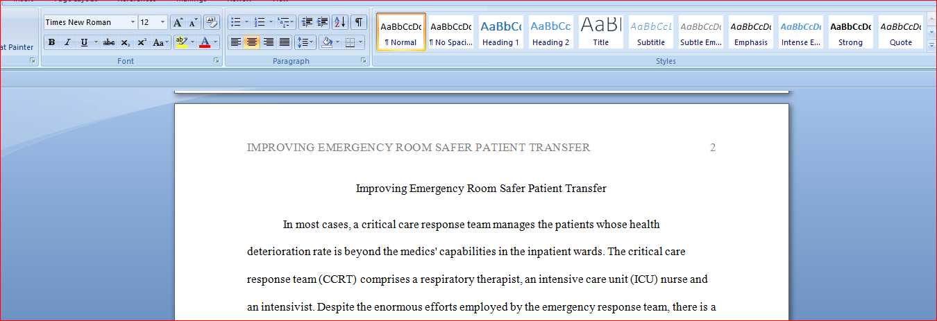 Improving Emergency Room Safer Patient Transfer