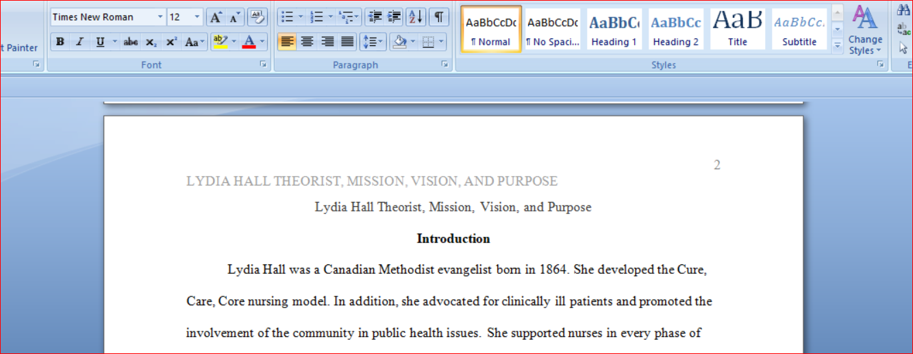 Lydia Hall Theorist, Mission, Vision, and Purpose