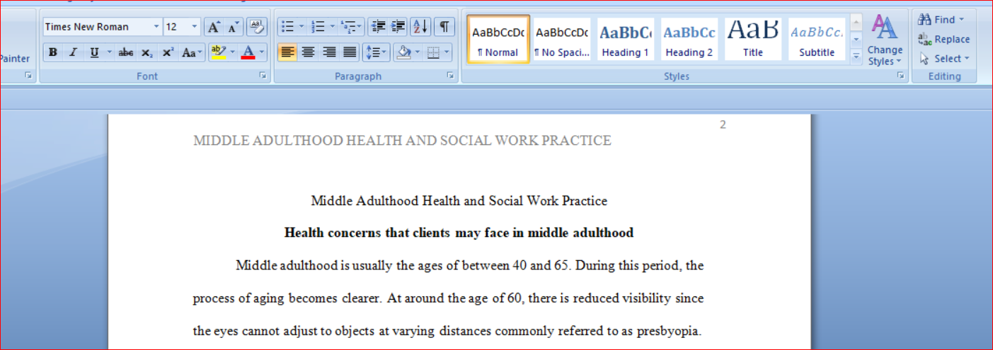 Middle Adulthood Health and Social Work Practice