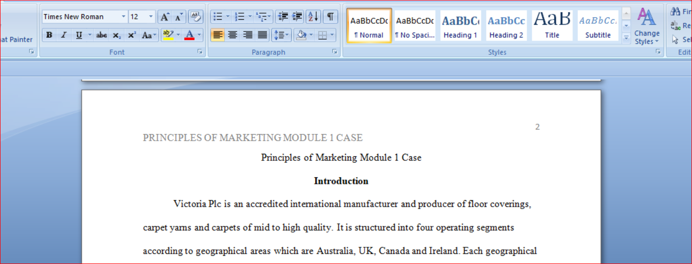 Principles of Marketing Module 1 Case