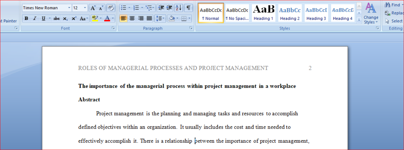 Roles of Managerial Processes and Project Management