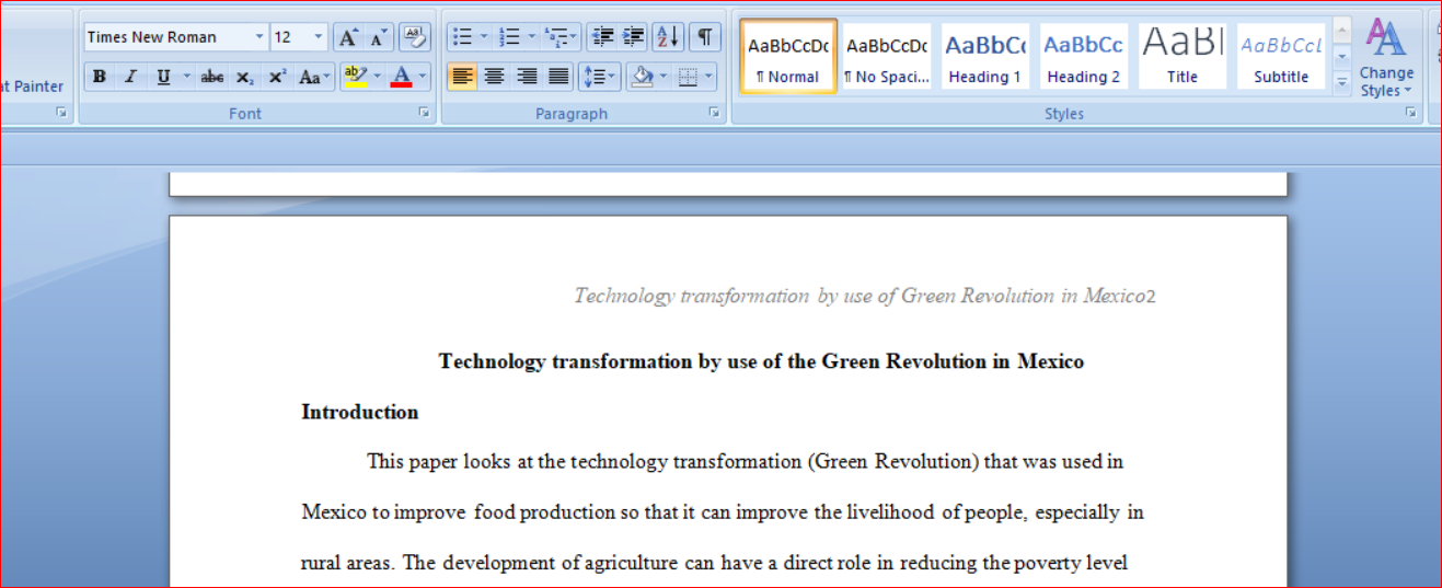 Technology transformation by use of the Green Revolution in Mexico