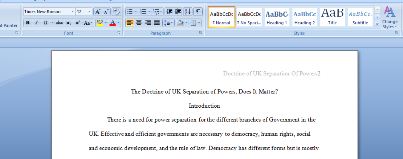 The Doctrine of UK Separation of Powers