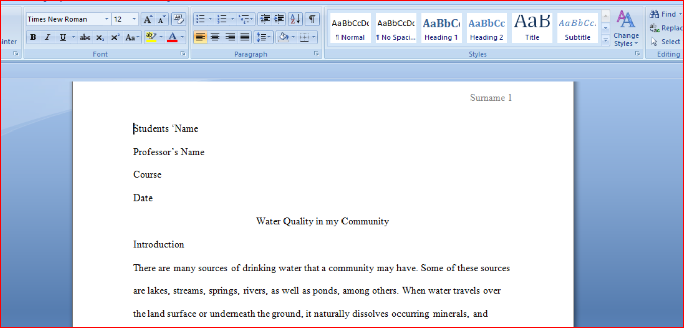 Water Quality in my Community