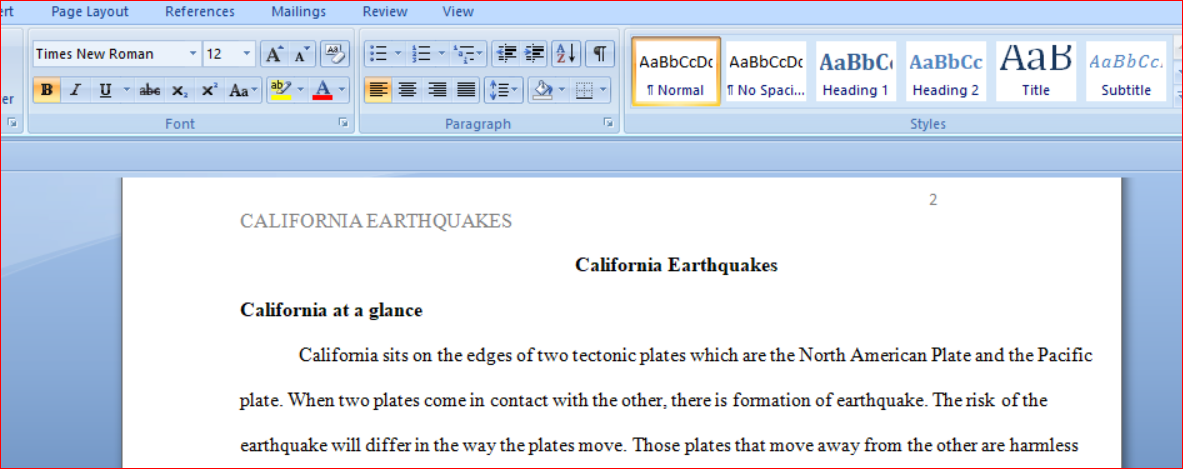 Write telling about California earthquakes