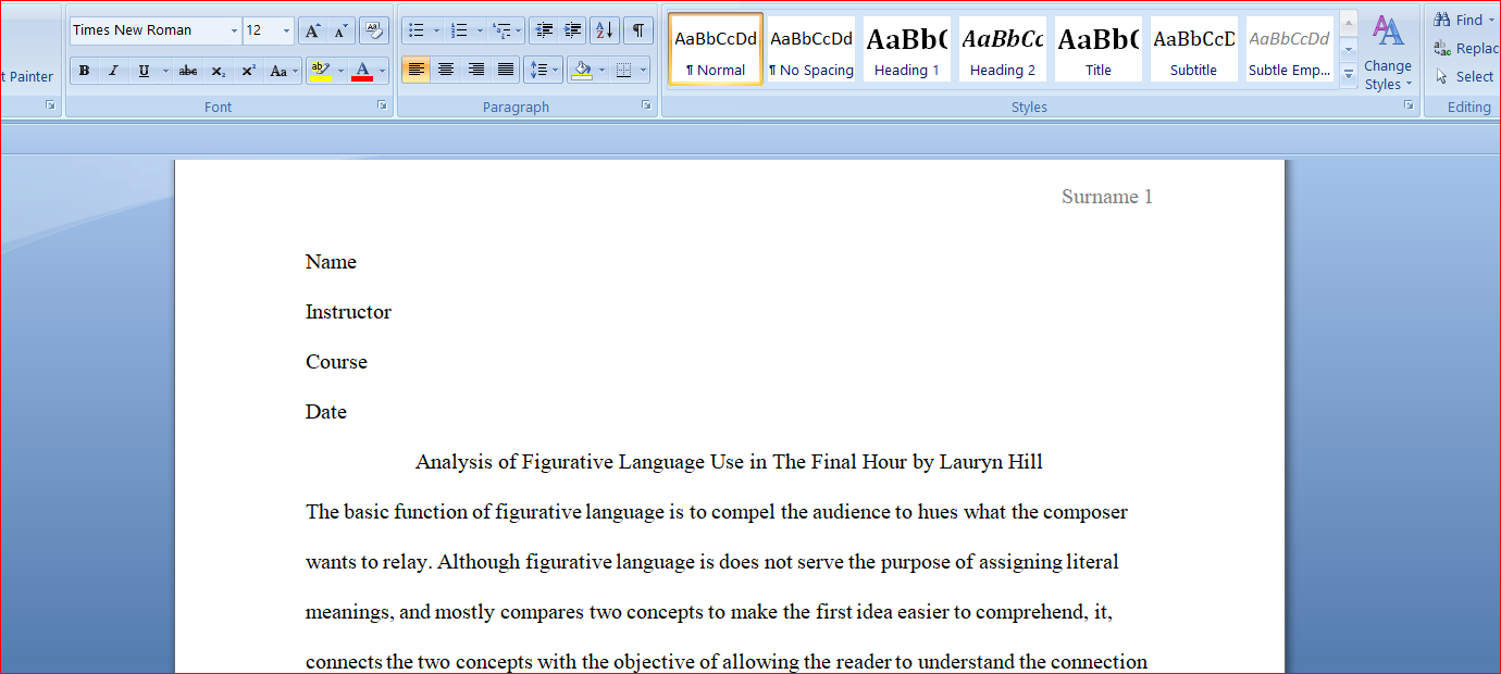 Analysis of Figurative Language Use in The Final Hour by Lauryn Hill