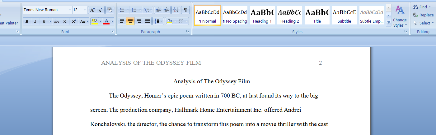 Analysis of The Odyssey Film