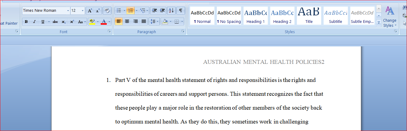 Australian Mental Health Policies and Legislation
