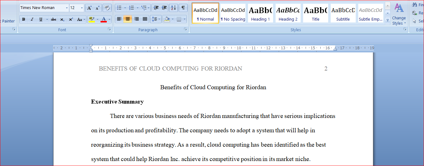 Benefits of Cloud Computing for Riordan