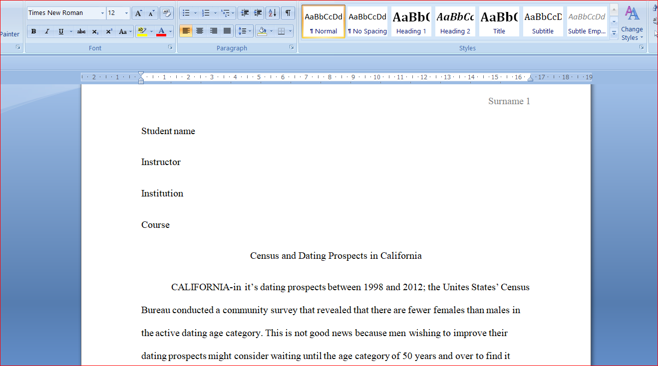 Census and Dating Prospects in California