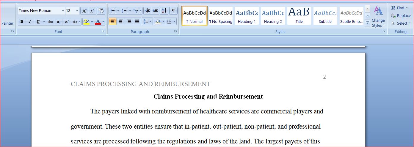 Claims Processing and Reimbursement