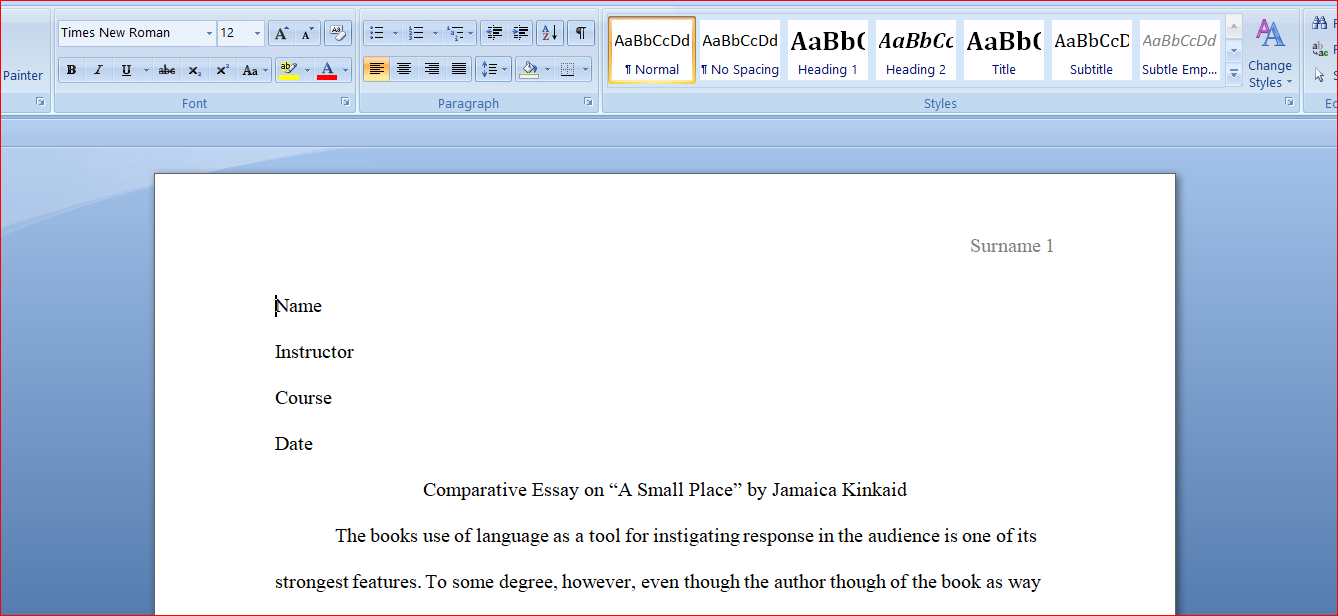 Comparative Essay