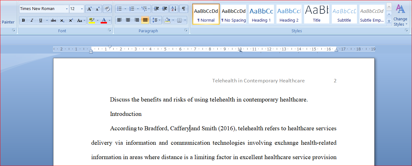 Discuss the benefits and risks of using telehealth in contemporary healthcare.