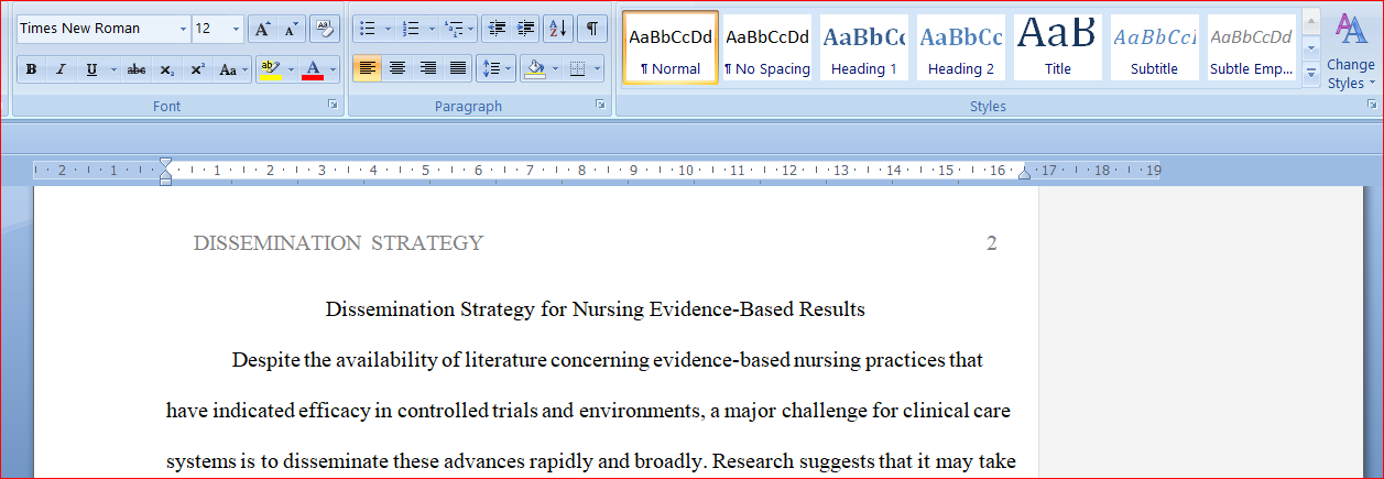 Dissemination Strategy for Nursing Evidence-Based Results