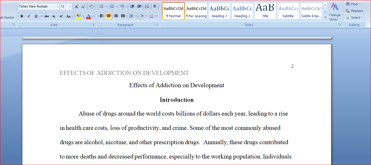 Effects of Addiction on Development1