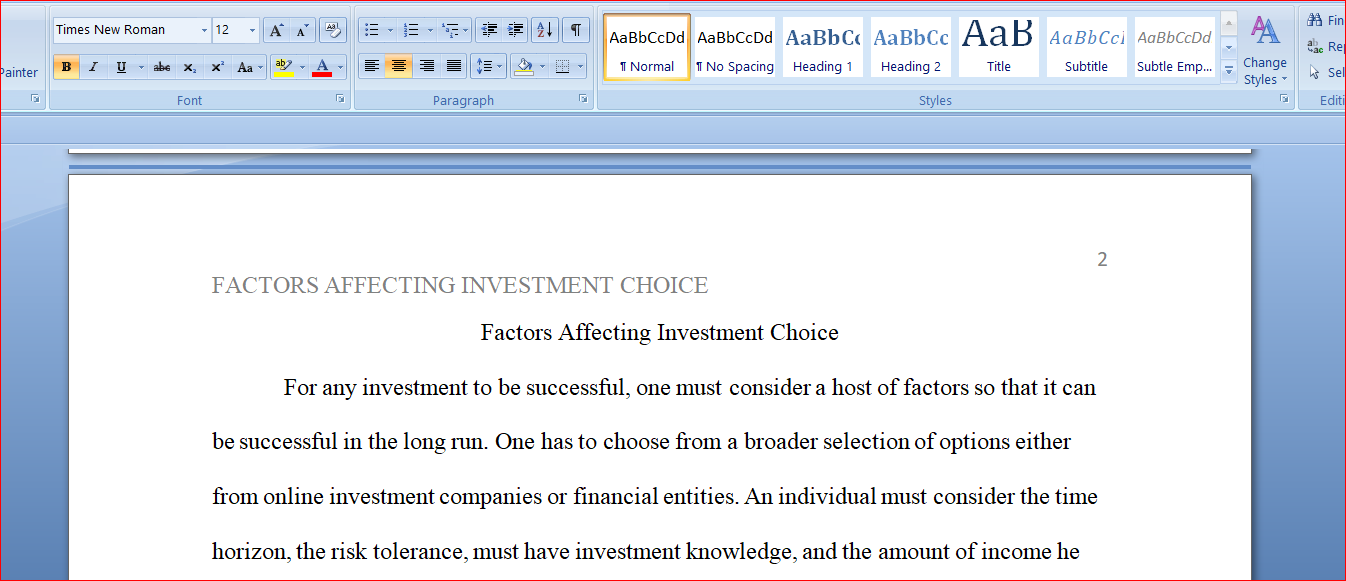 Factors Affecting Investment Choice