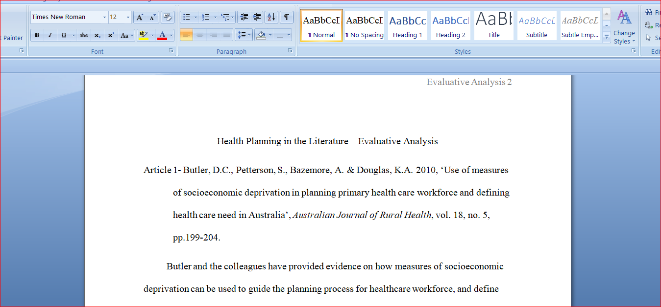Health Planning in the Literature