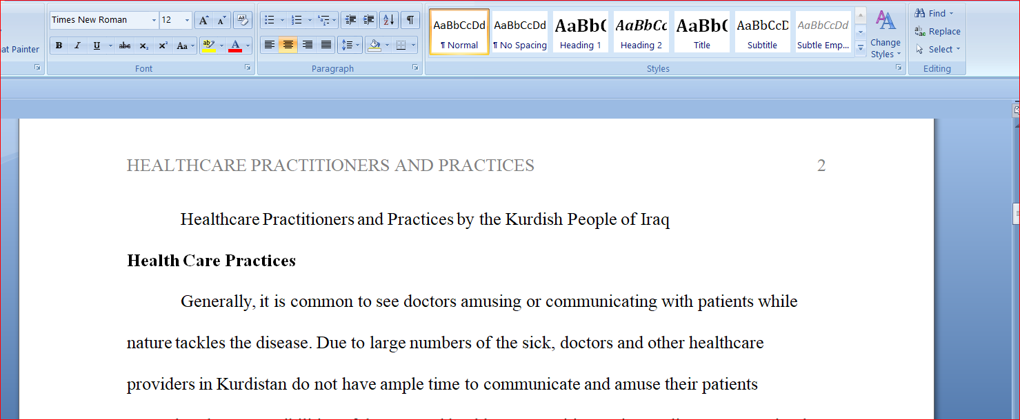 Healthcare Practitioners and Practices by the Kurdish People of Iraq