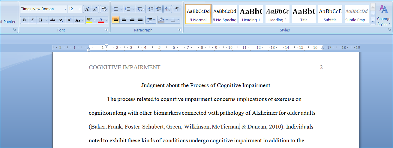 Judgment about the Process of Cognitive Impairment