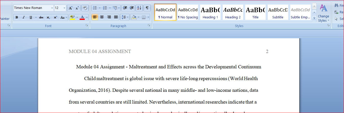 Maltreatment and Effects across the Developmental Continuum