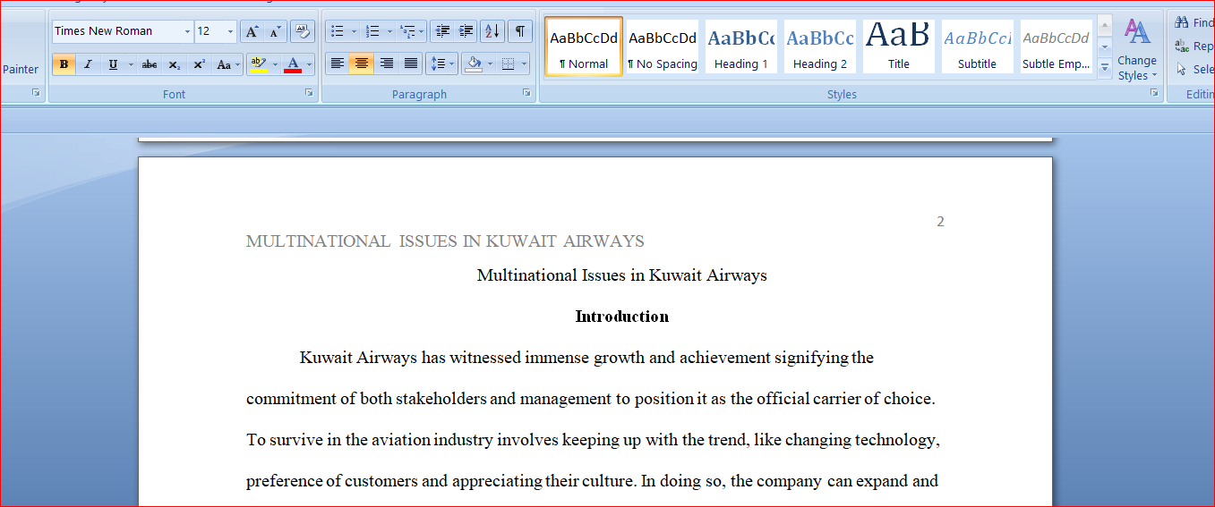 Multinational Issues in Kuwait Airways