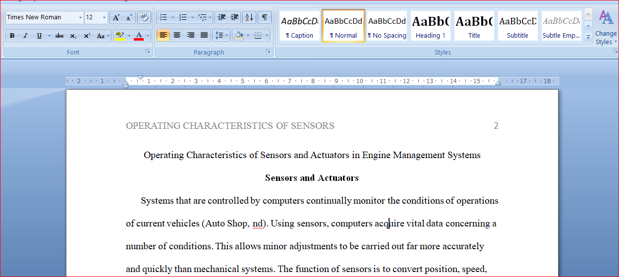 Operating Characteristics of Sensors and Actuators in Engine Management Systems