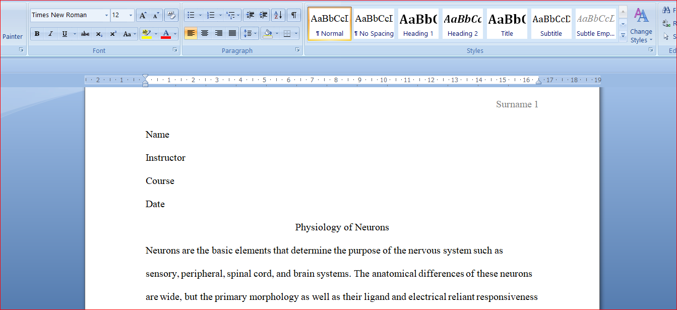 Physiology of Neurons