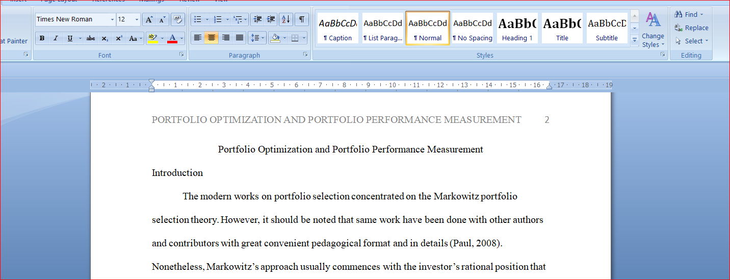 Portfolio Optimization and Portfolio Performance Measurement