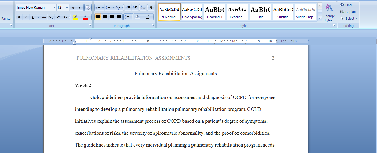 Pulmonary Rehabilitation Assignments