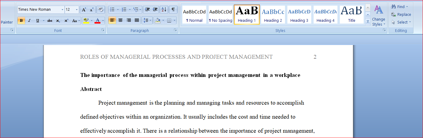 Roles of Managerial Processes and Project Management 2