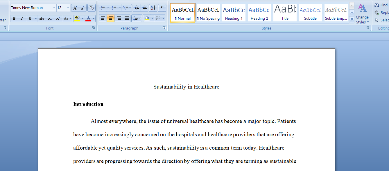 Sustainability in Healthcare