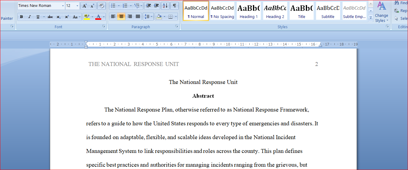 The National Response Unit1