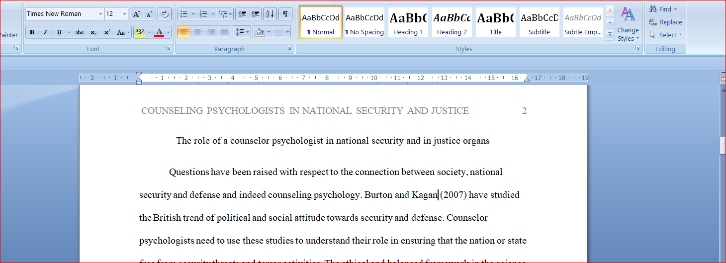 The role of a counselor psychologist in national security and in justice organs