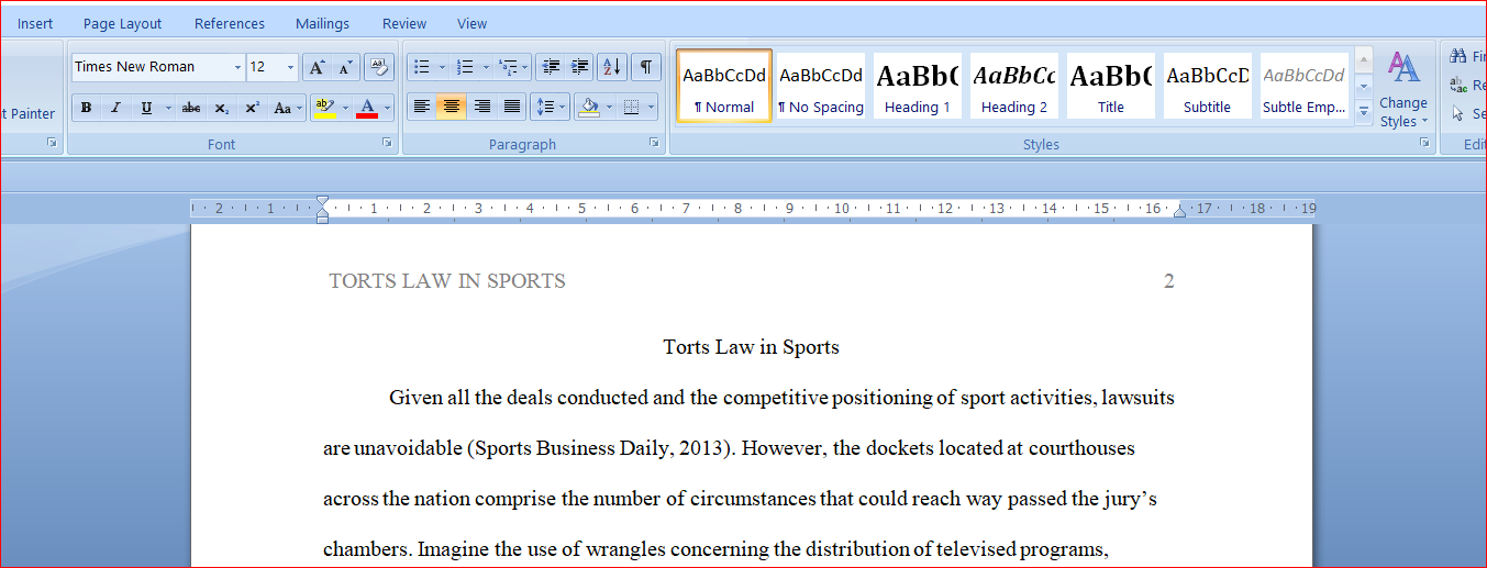 Torts Law in Sports