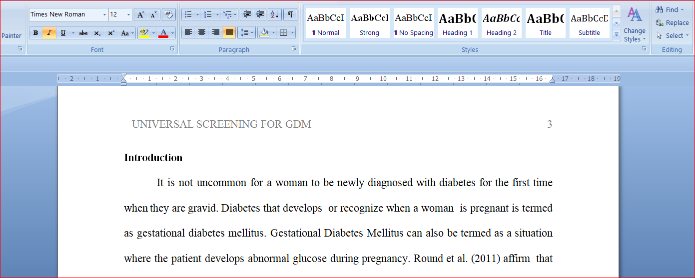 Universal screening for GDM