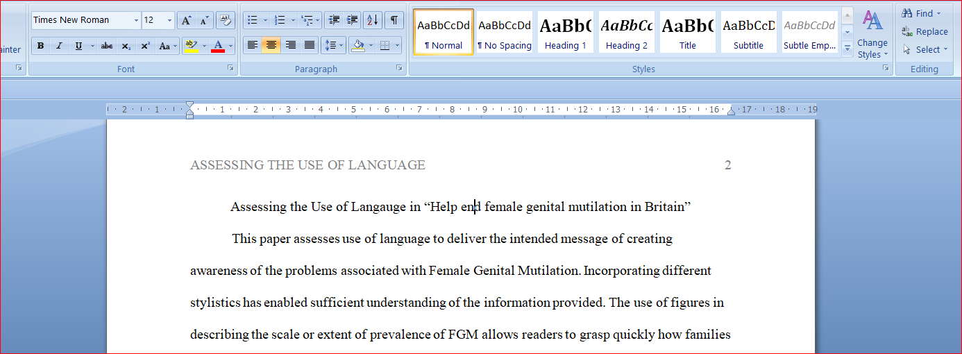 Use of Language in “Help end female genital mutilation in Britain