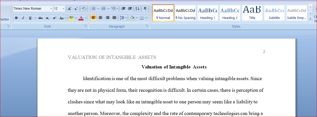 Valuation of Intangible Assets