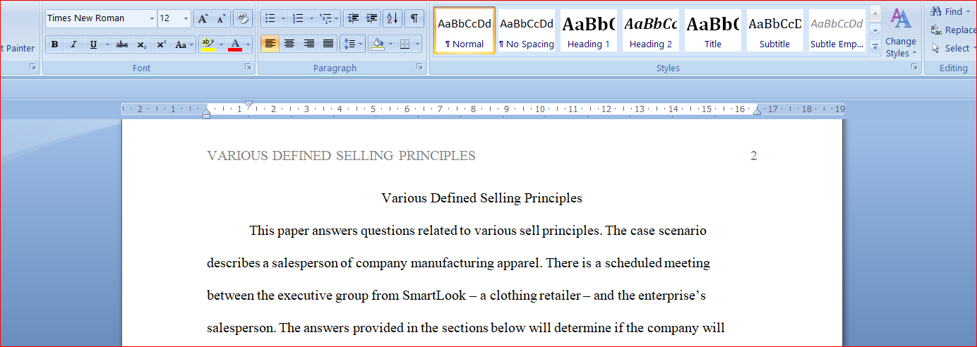 Various Defined Selling Principles