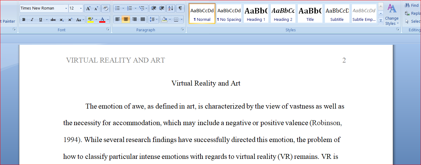 Virtual Reality and Art