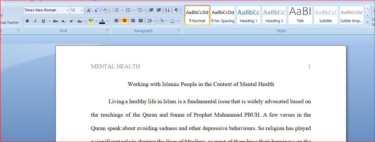 Working with Islamic People in the Context of Mental Health