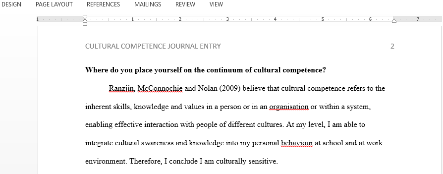 cultural competence journal entry