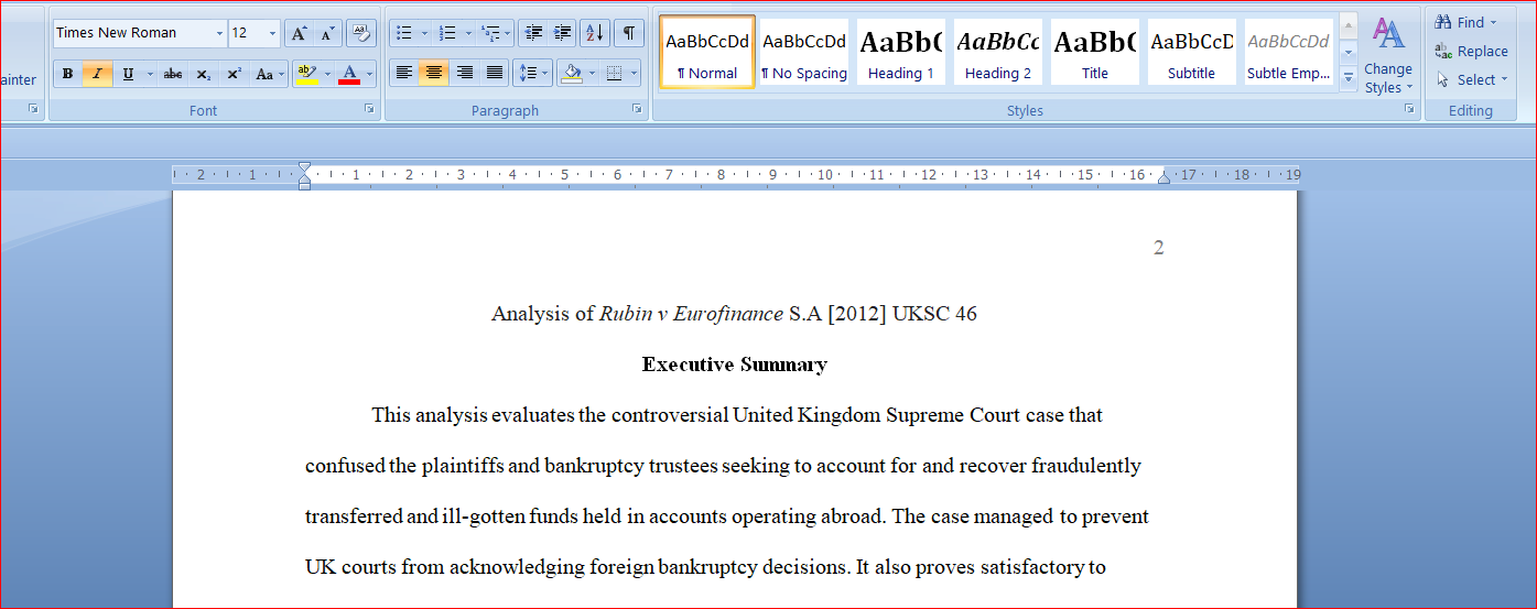 Critically discuss the decision in Rubin v Eurofinance S.A [2012] UKSC