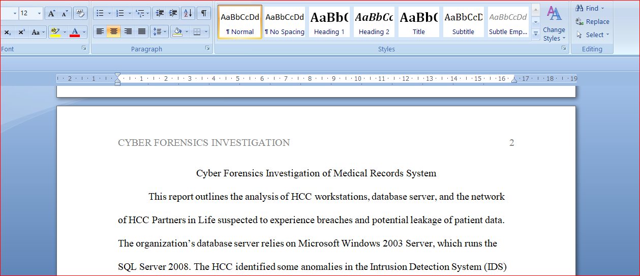 Cyber Forensics Investigation of Medical Records System