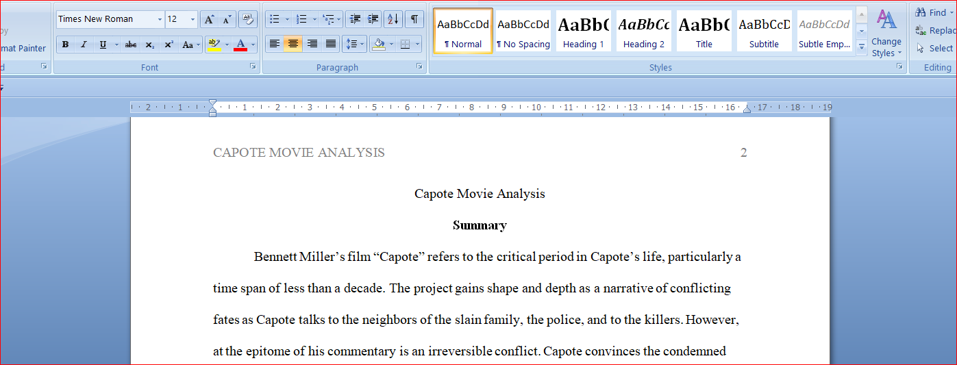 Describe Capote Movie Analysis