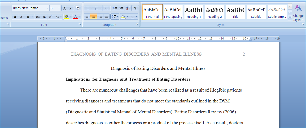 Diagnosis of Eating Disorders and Mental Illness