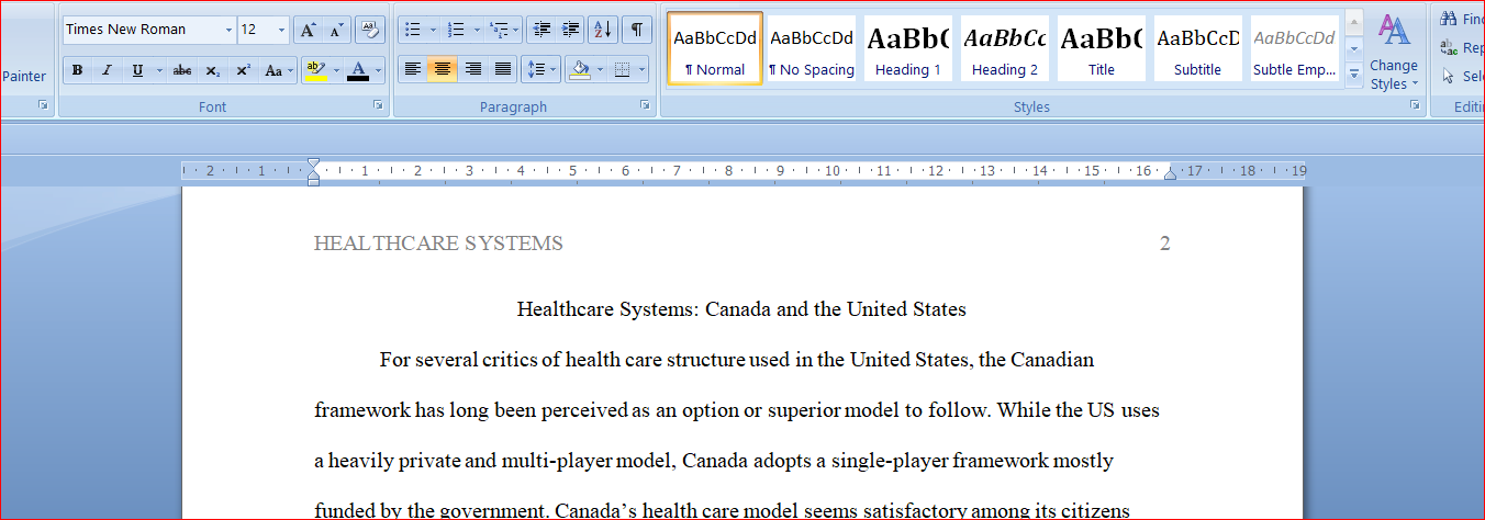 Healthcare Systems Canada and the United States