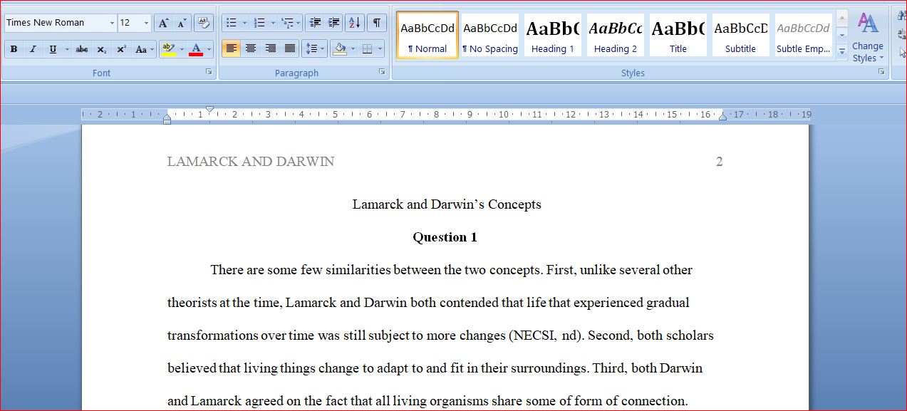Lamarck and Darwin’s Concepts
