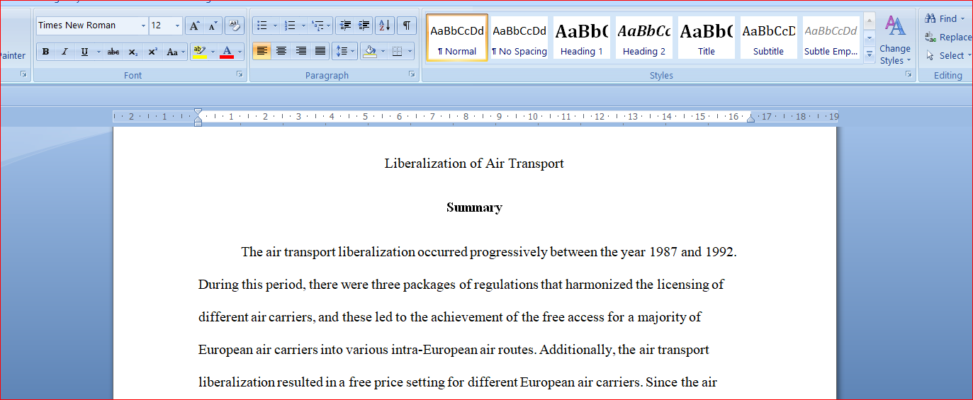Liberalization of Air Transport